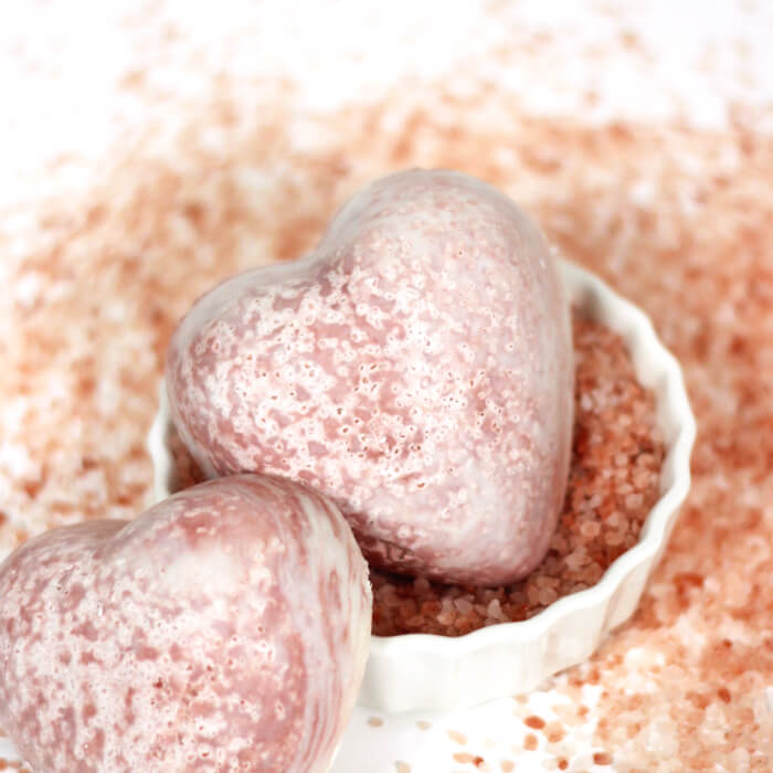 These Lavender and Rose Pink Salt Bars are made with lavender essential oil and pink sea salt for a creamy lather.