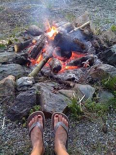 Resting by a campfire