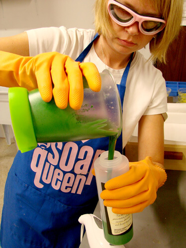 Making mint chocolate chip cold process soap