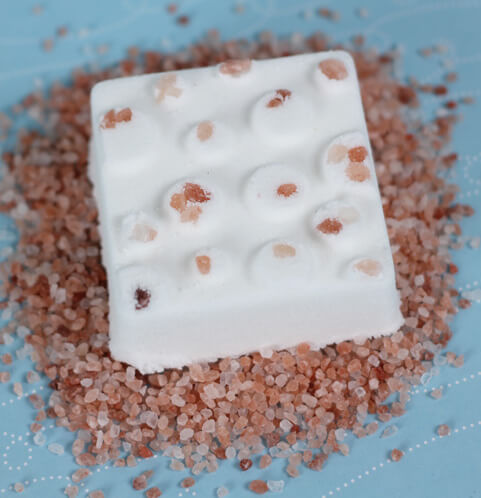 Finished bath bomb with pink Himalayan salt