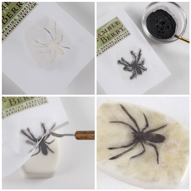 Making Spider Silhouette soap for Halloween in four steps.